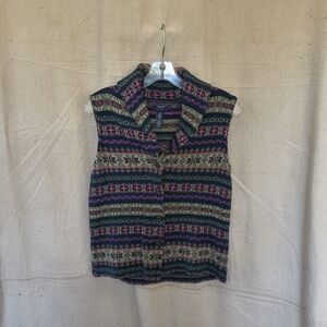 Chaps Women's size Large Button Up patterned Sweater Vest With Shawl Collar